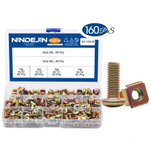 NINDEJIN 160PCS Yellow Zinc Plated Cage Nut Mushroom Head Machine Screw Set M5 M6 Weld Cage Nut Screws